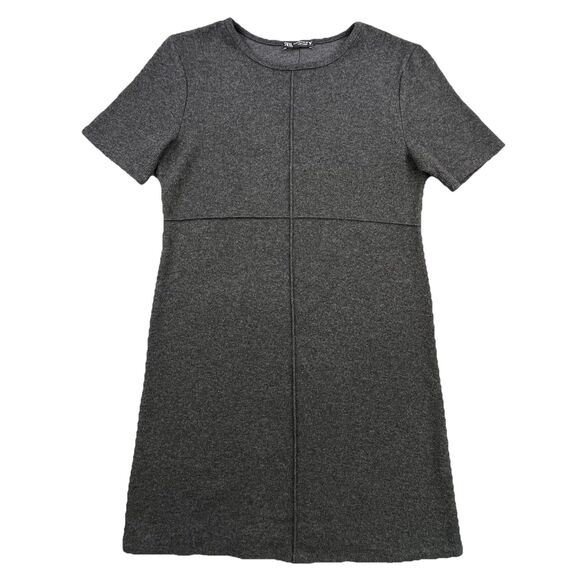 Zara Dresses & Skirts - Zara Sweater Dress M Charcoal Gray Short Sleeve Inverted Seams Preppy Office